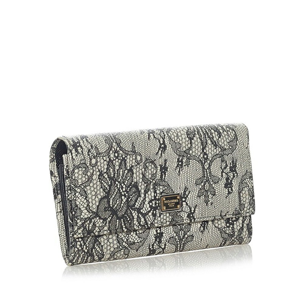 Dolce & Gabbana Dolce and Gabbana Flower Long Wallet Black Beige Leather Ladi... - Picture 2 of 8